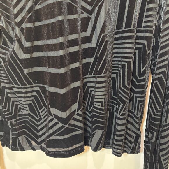 Semi Sheer Black Velvet Burnout Striped Top Longsleeves M Retro 70s Rave Goth - Picture 4 of 9